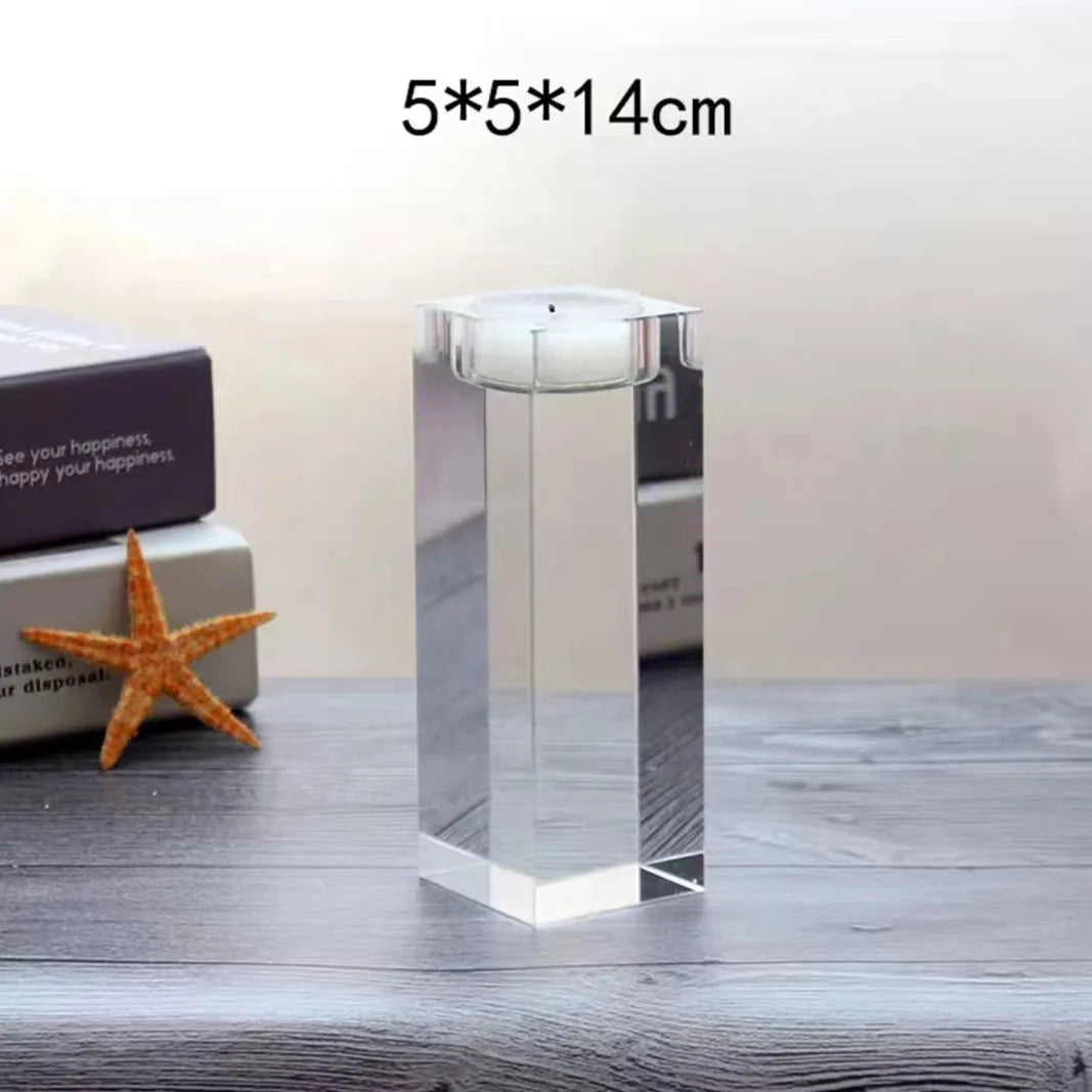 Fashion Luxury Candle Holders Solid Crystal Clear Square Glass