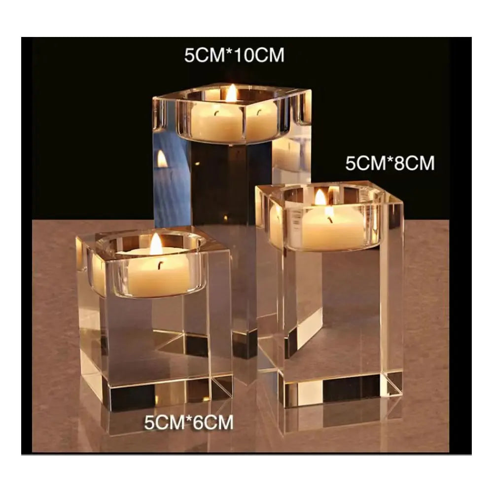 Fashion Luxury Candle Holders Solid Crystal Clear Square Glass